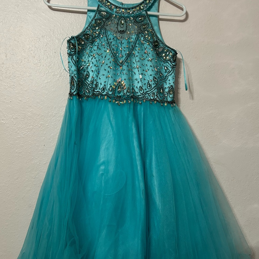 Elegant Teal Kids Dress with Beaded Bodice